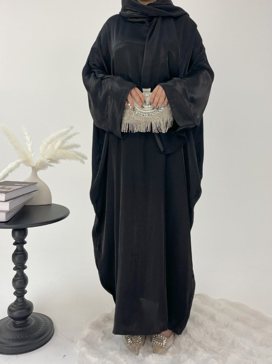 Luxury Bubble Sleeve Abaya Dress | Muslim Elegant Evening Wear Glossy Modest Robe. (MA245) - Mariam's Collection