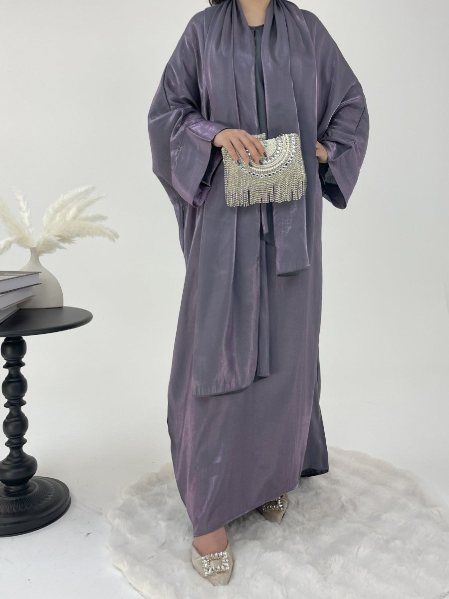 Luxury Bubble Sleeve Abaya Dress | Muslim Elegant Evening Wear Glossy Modest Robe. (MA245) - Mariam's Collection