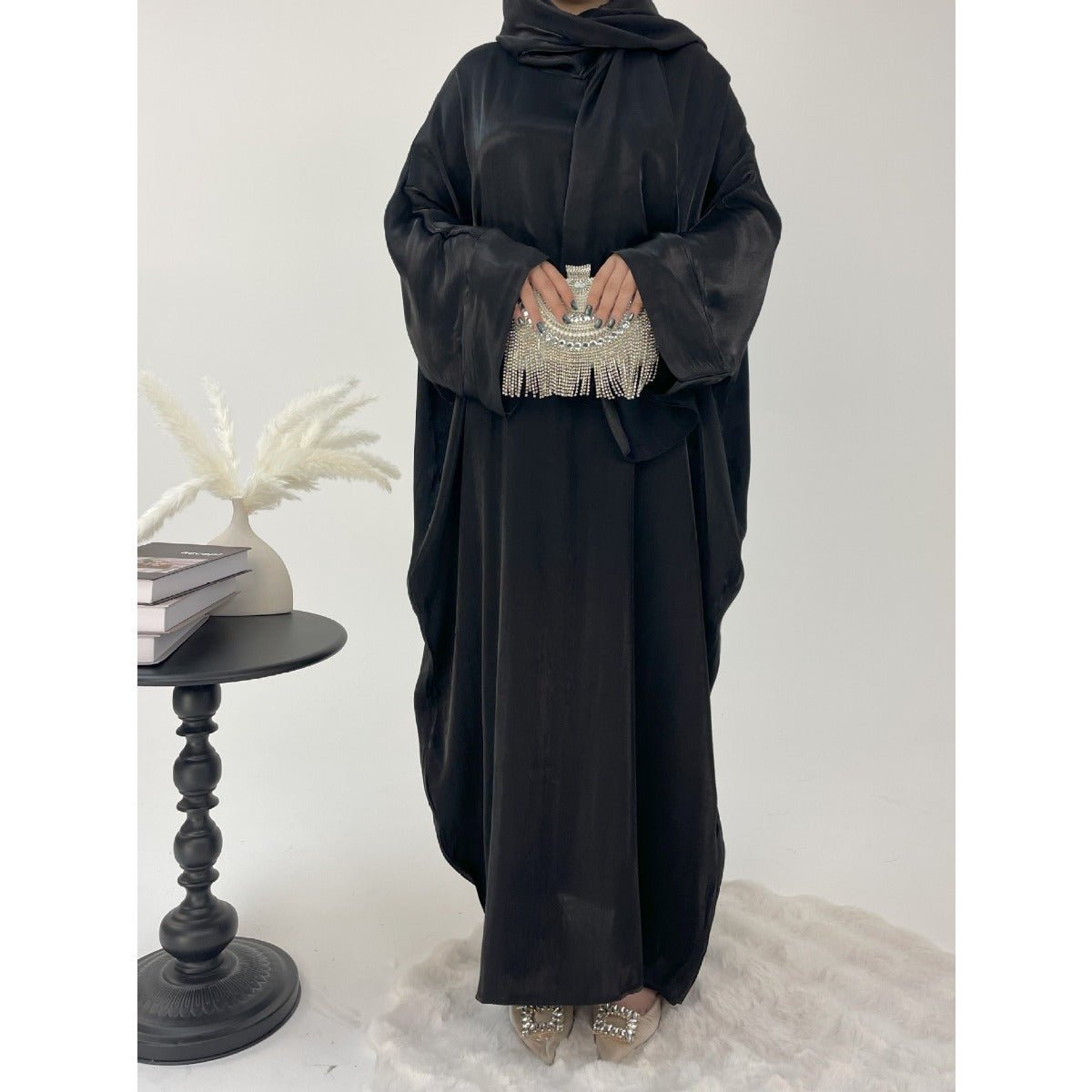 Luxury Bubble Sleeve Abaya Dress | Muslim Elegant Evening Wear Glossy Modest Robe. (MA245) - Mariam's Collection