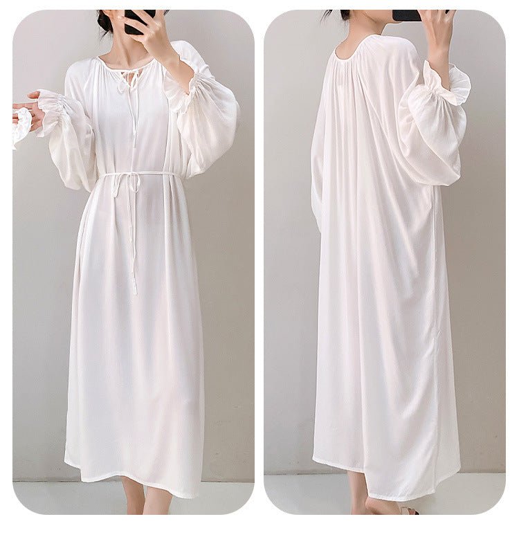 Luxury Cotton Silk Long Sleeve Nightdress Beach Cover Up Dress.(MS087) - Mariam's Collection
