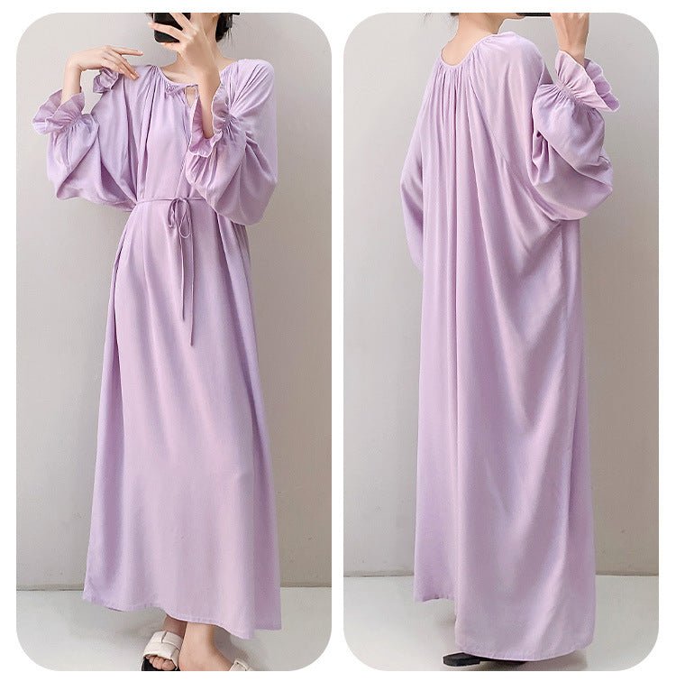 Luxury Cotton Silk Long Sleeve Nightdress Beach Cover Up Dress.(MS087) - Mariam's Collection