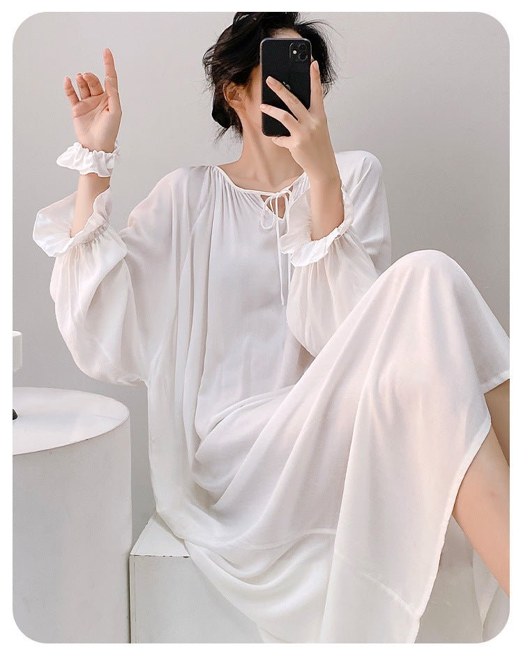 Luxury Cotton Silk Long Sleeve Nightdress Beach Cover Up Dress.(MS087) - Mariam's Collection