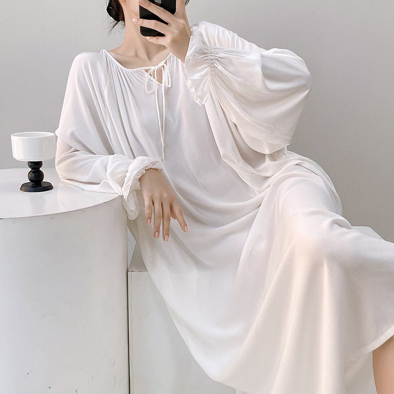 Luxury Cotton Silk Long Sleeve Nightdress Beach Cover Up Dress.(MS087) - Mariam's Collection