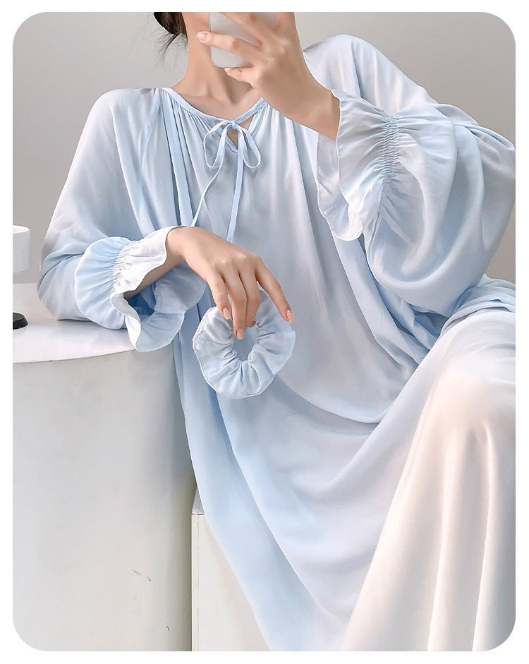 Luxury Cotton Silk Long Sleeve Nightdress Beach Cover Up Dress.(MS087) - Mariam's Collection
