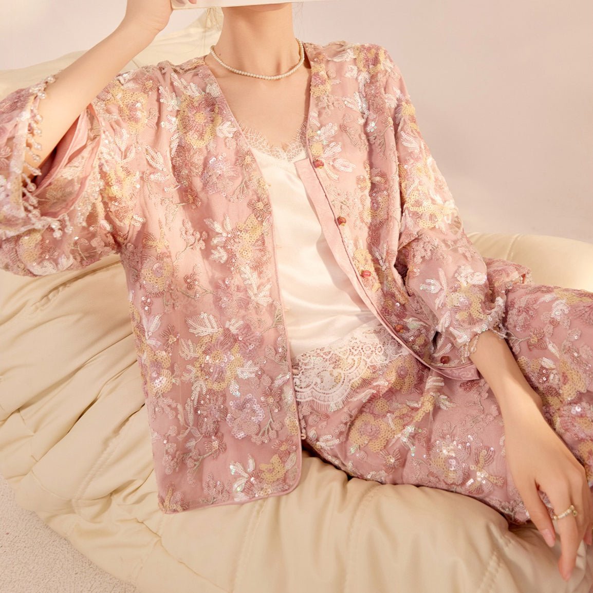 Luxury Embroidered Floral Jacket & Skirt Set(MS307) - Mariam's Collection