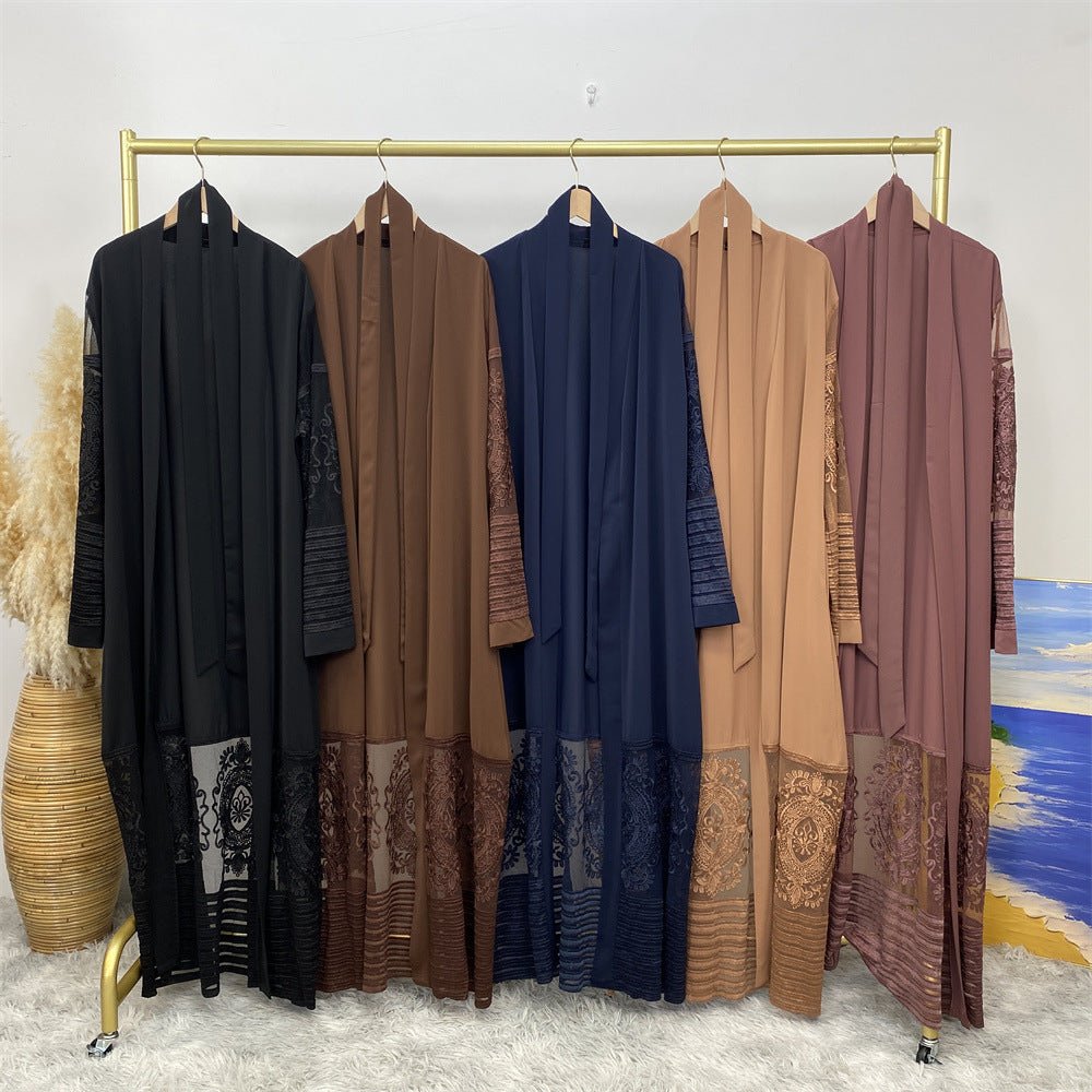 Luxury Embroidered Mesh Cardigan Abaya Dress. (MOA161) - Mariam's Collection