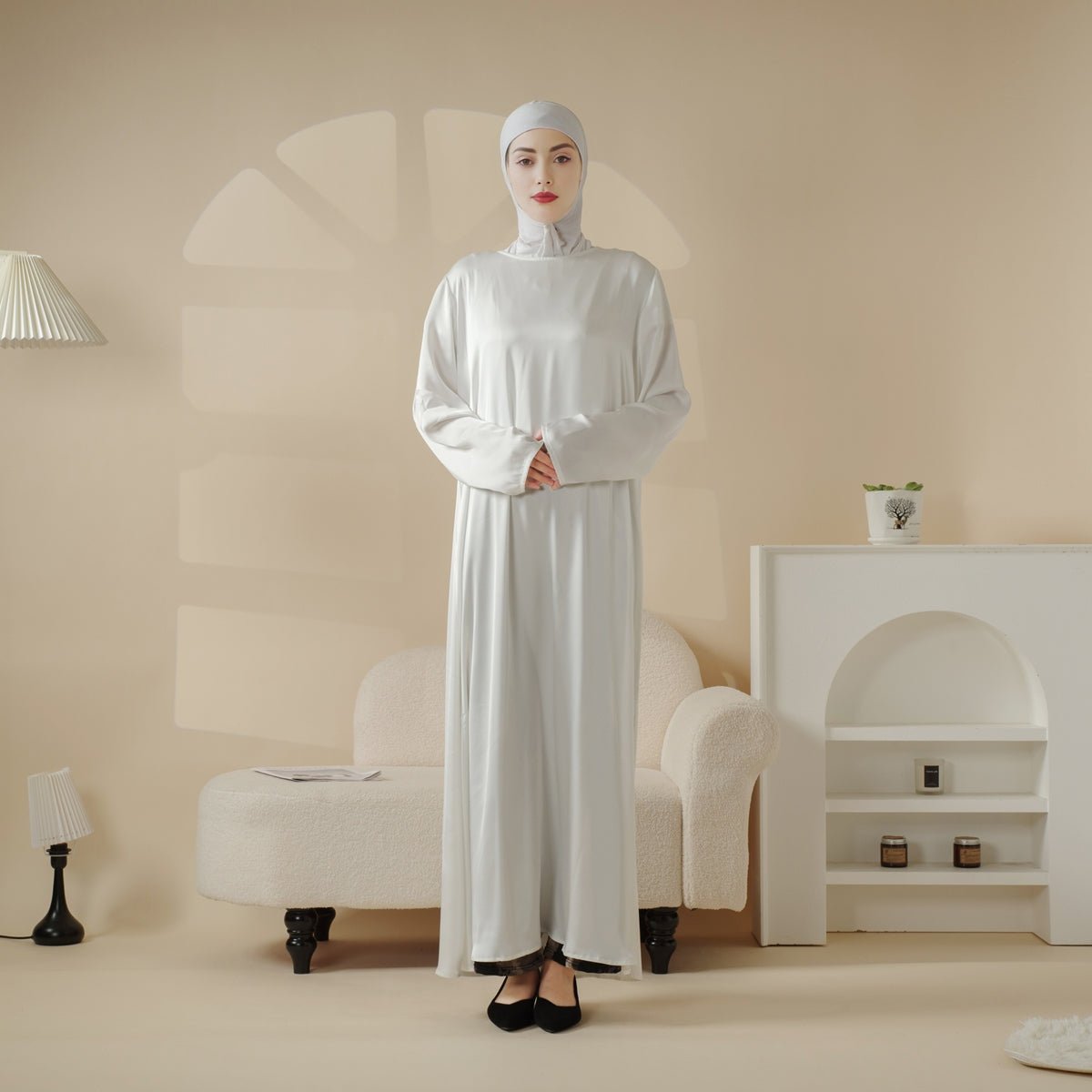 Bridal embroidered abaya outerwear with delicate petal and bead detailing