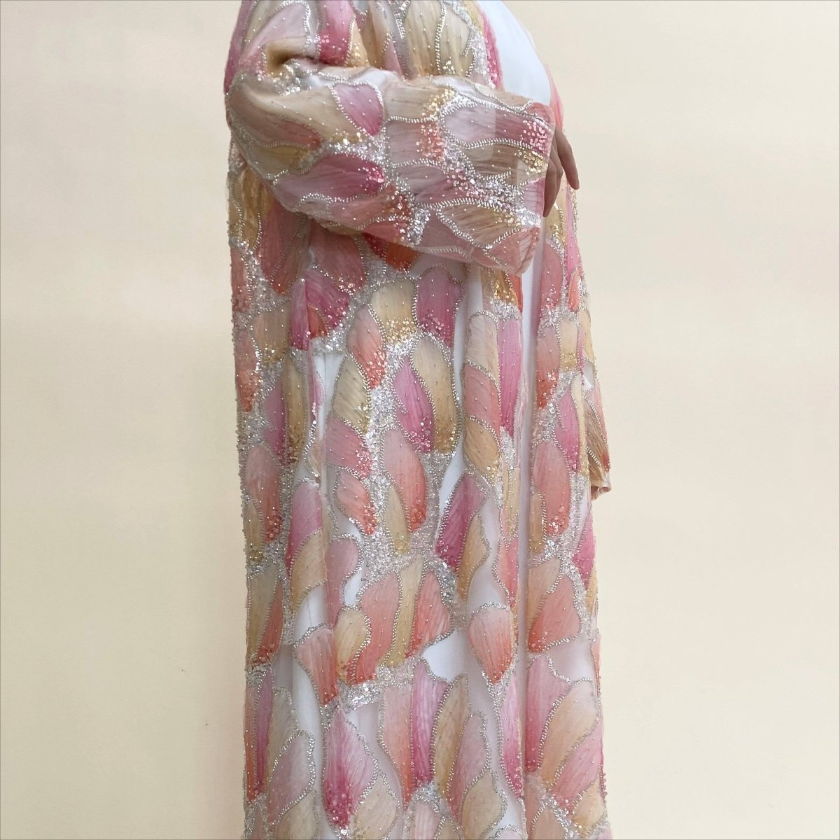 Luxury modest bridal outerwear with all-over hand-embroidered surface