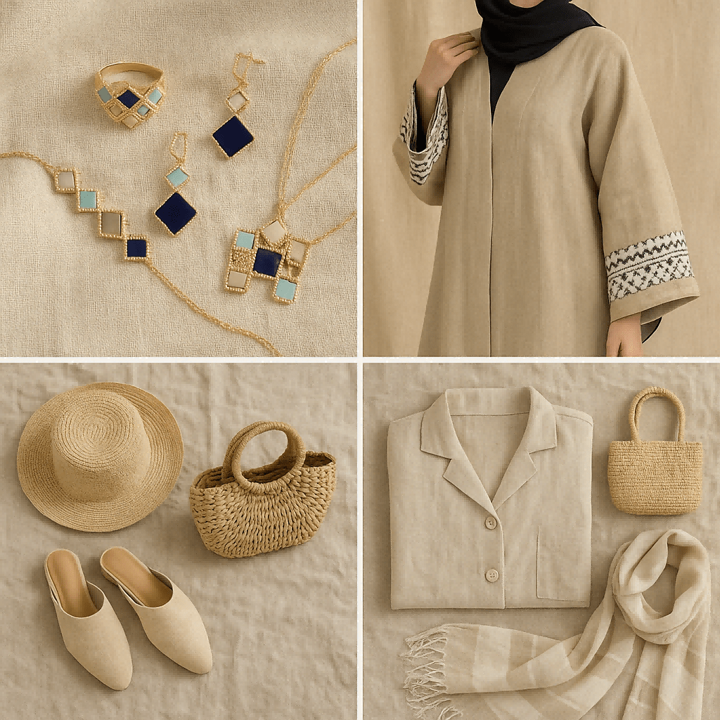 Luxury Islamic Accessories Geometric Gemstone Jewelry 4 - Piece Set – Necklace, Ring, Earrings & Bracelet(MAC253) - Mariam's Collection