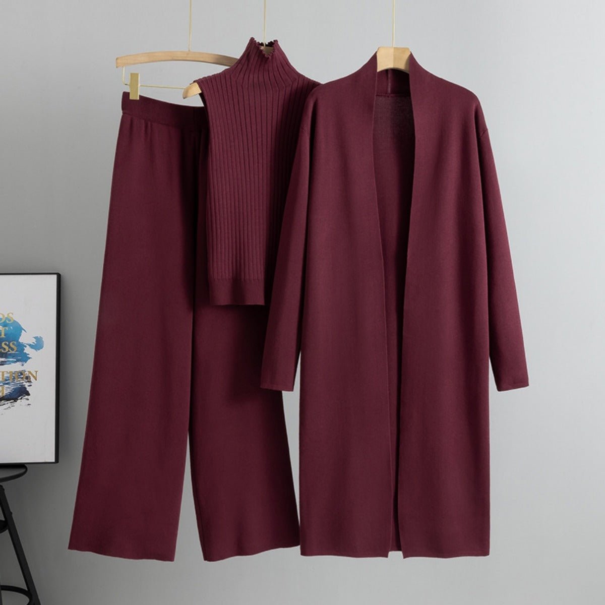 Luxury Knit Oversized Shawl Cardigan Three - Piece Set. (MS090) - Mariam's Collection