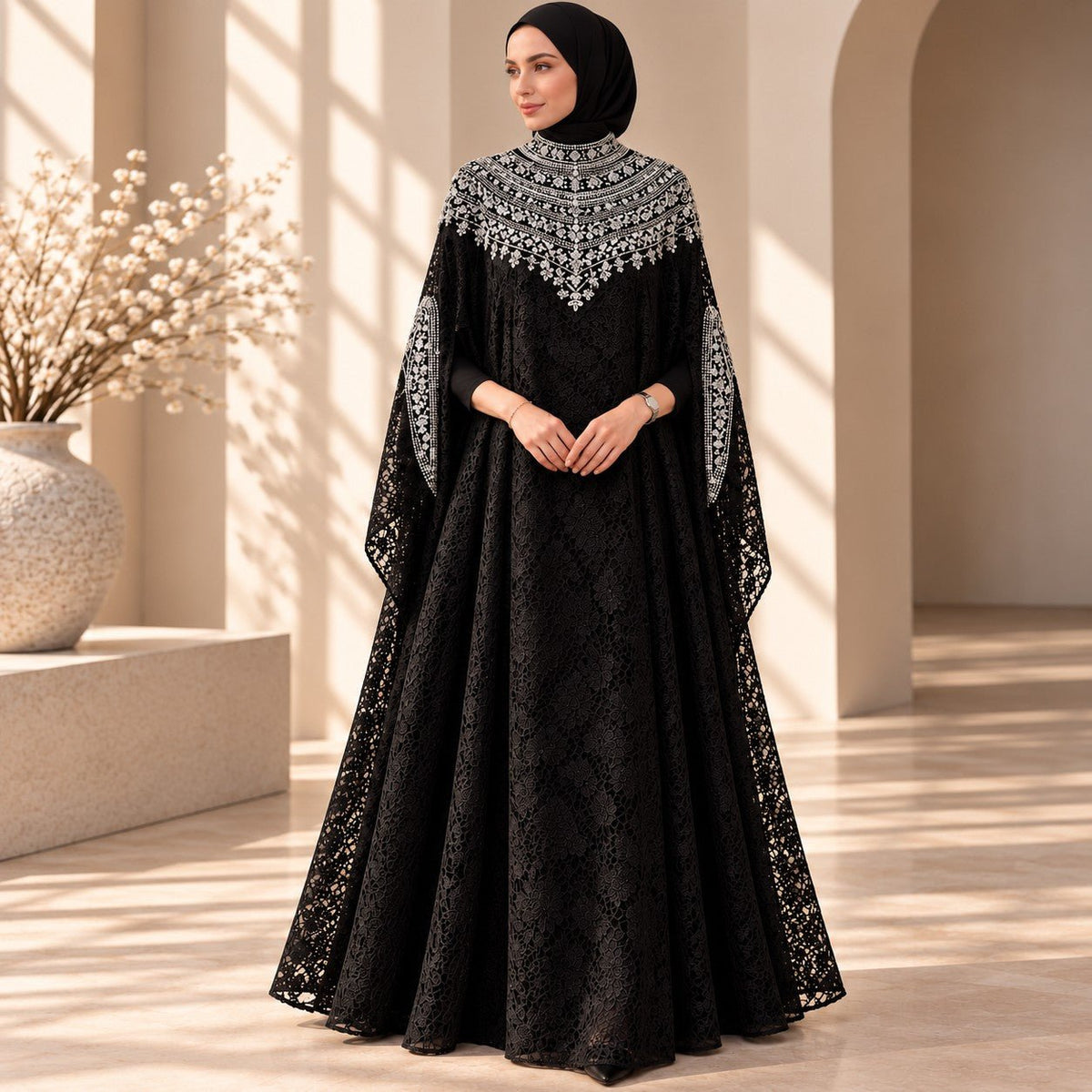Luxury Lace Beaded Abaya Dress | Wedding & Nikah Occasion Gown (MA470) - Mariam's Collection