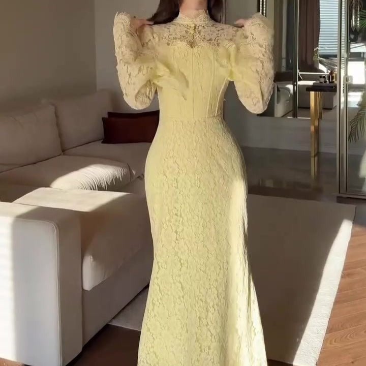 Luxury Lace Dress with Bell Sleeves(MS339) - Mariam's Collection