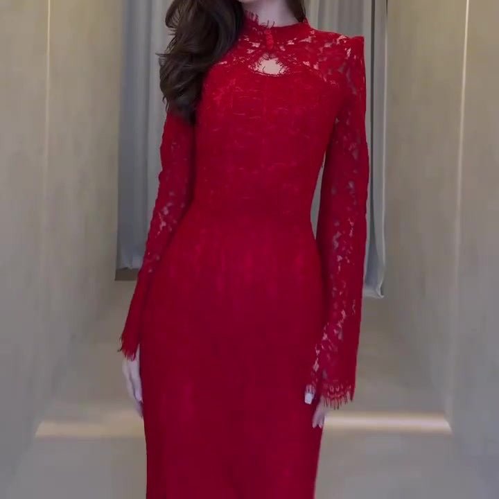 Luxury Lace Dress with Bell Sleeves(MS339) - Mariam's Collection