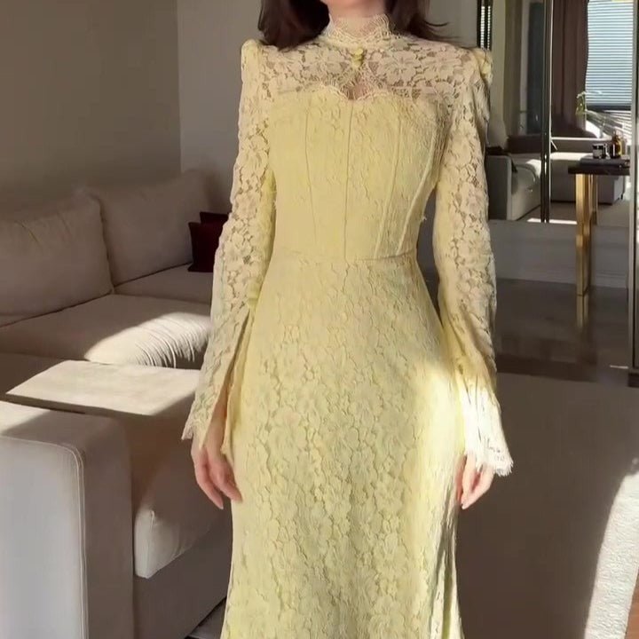 Luxury Lace Dress with Bell Sleeves(MS339) - Mariam's Collection