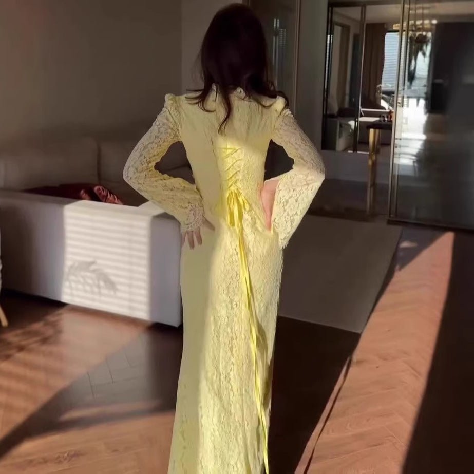 Luxury Lace Dress with Bell Sleeves(MS339) - Mariam's Collection