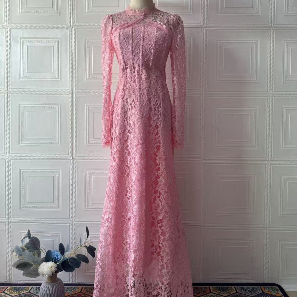 Luxury Lace Dress with Bell Sleeves(MS339) - Mariam's Collection