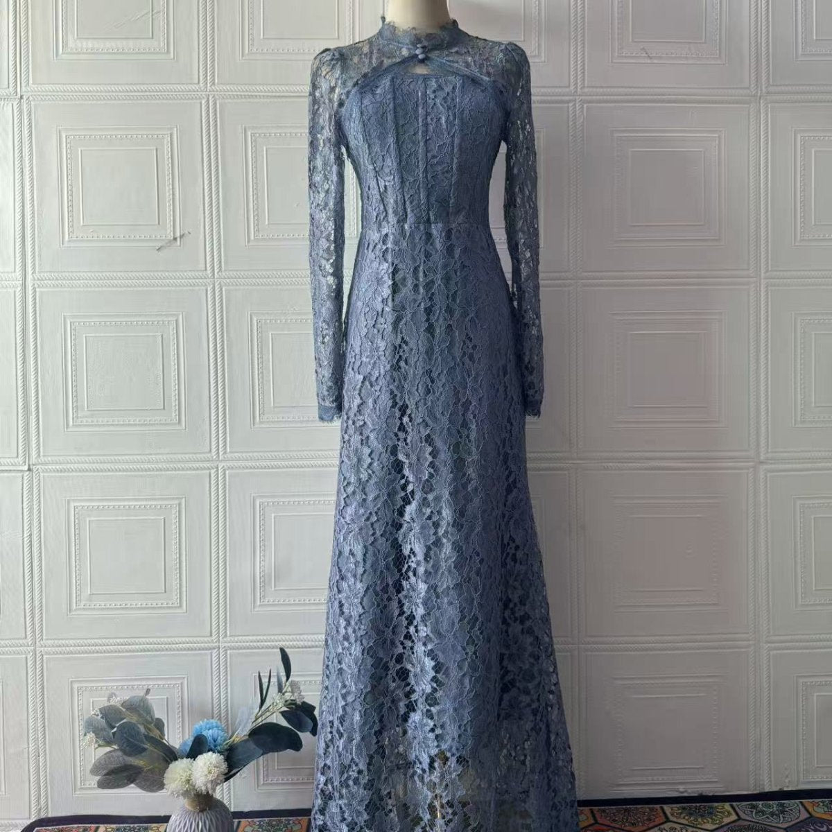 Luxury Lace Dress with Bell Sleeves(MS339) - Mariam's Collection