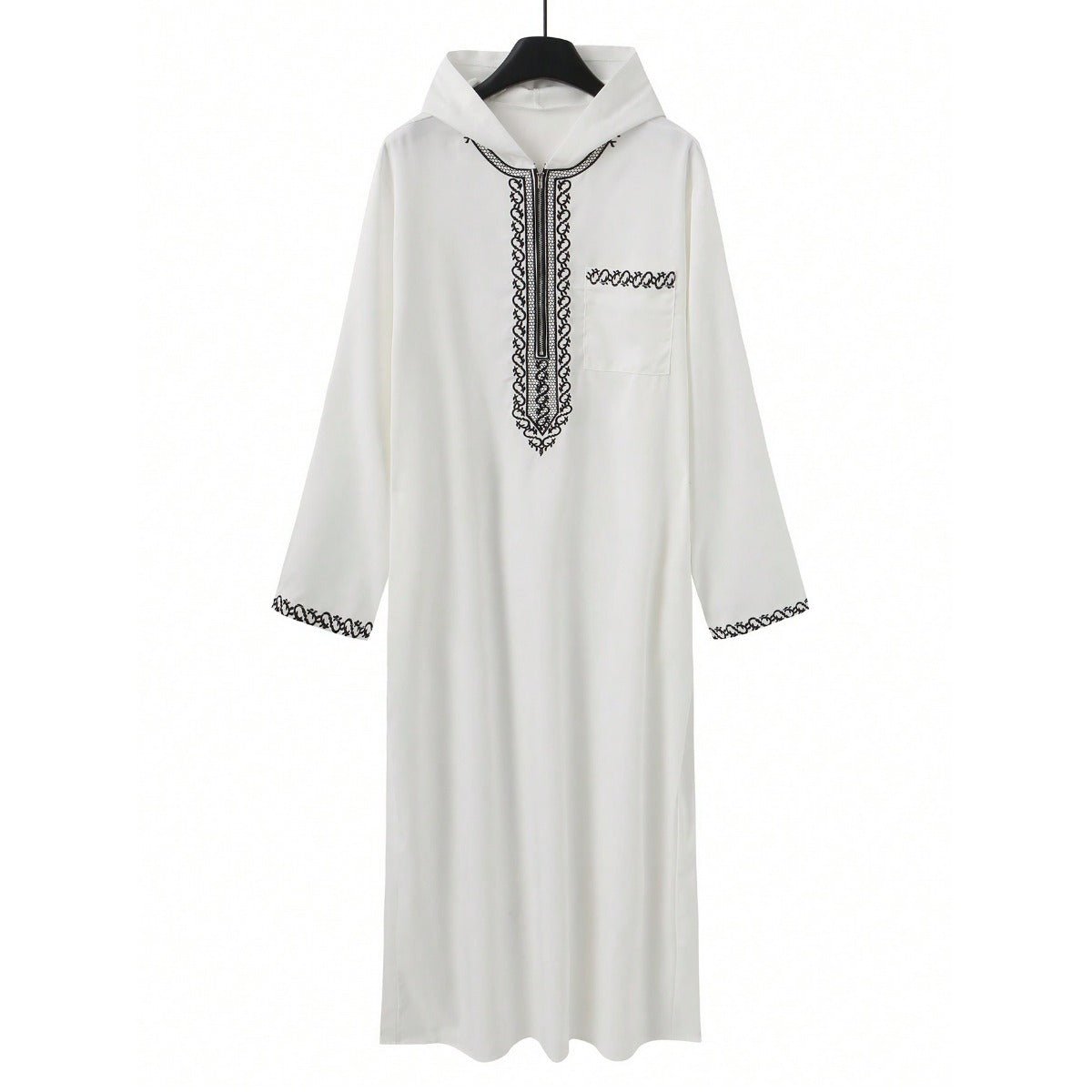 Luxury Loose Fit Hooded Premium Embroidered Men's Thobe Robe with Zipper & Islamic Calligraphy Design. (MT024) - Mariam's Collection