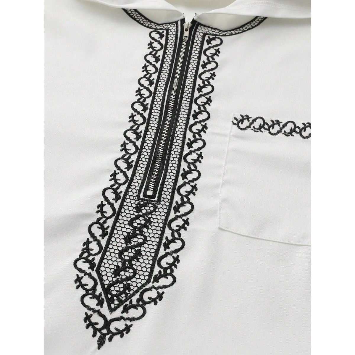 Luxury Loose Fit Hooded Premium Embroidered Men's Thobe Robe with Zipper & Islamic Calligraphy Design. (MT024) - Mariam's Collection