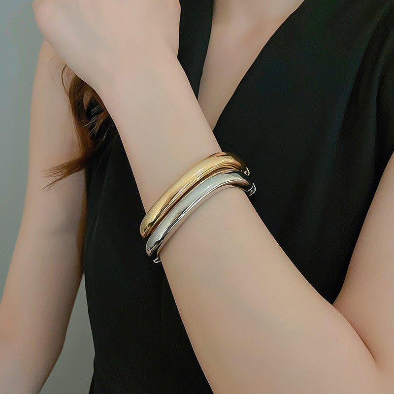 Luxury Minimalist Glossy High - grade Shiny Bracelets - Simple Temperament Cold - Tone Bangles (MAC242) - Mariam's Collection