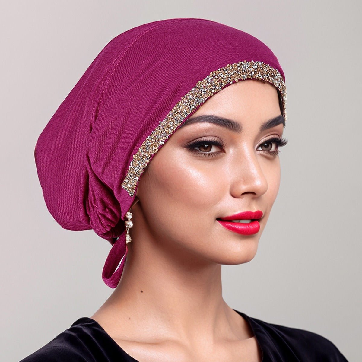 Luxury Modal Cotton Hijab Cap Crystal - Embellished Elastic Lace - Up Undercap with Breathable Design. (MH115) - Mariam's Collection