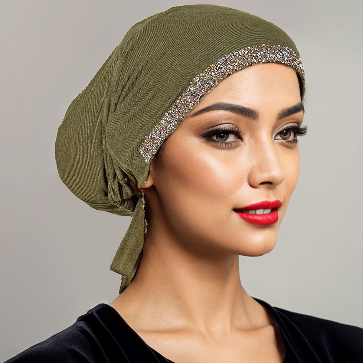 Luxury Modal Cotton Hijab Cap Crystal - Embellished Elastic Lace - Up Undercap with Breathable Design. (MH115) - Mariam's Collection
