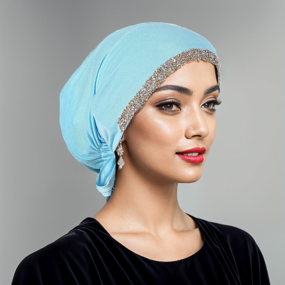 Luxury Modal Cotton Hijab Cap Crystal - Embellished Elastic Lace - Up Undercap with Breathable Design. (MH115) - Mariam's Collection