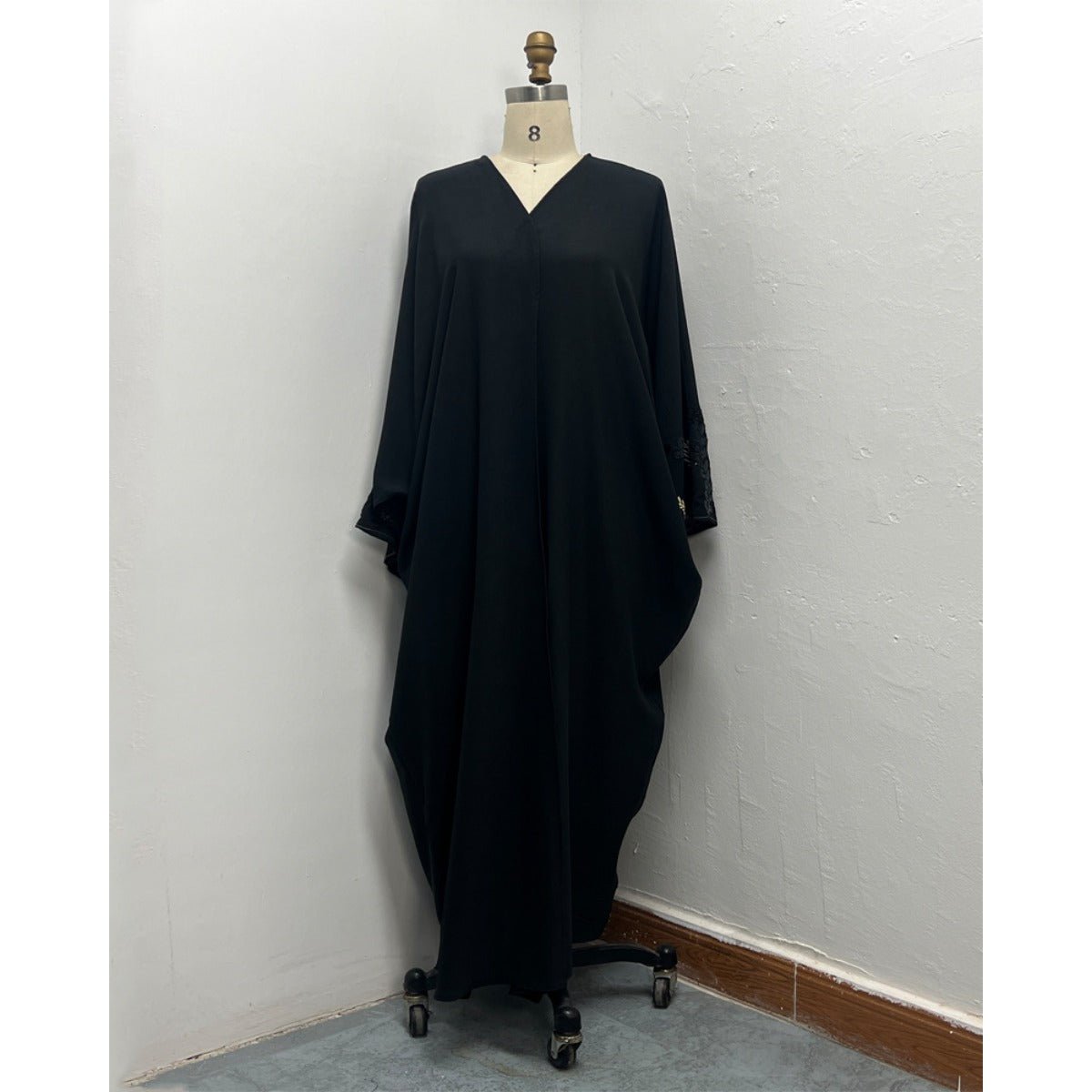 Luxury Muslim Golden Olive Abaya | Black Embroidered & Beaded Robe. (MOA180) - Mariam's Collection