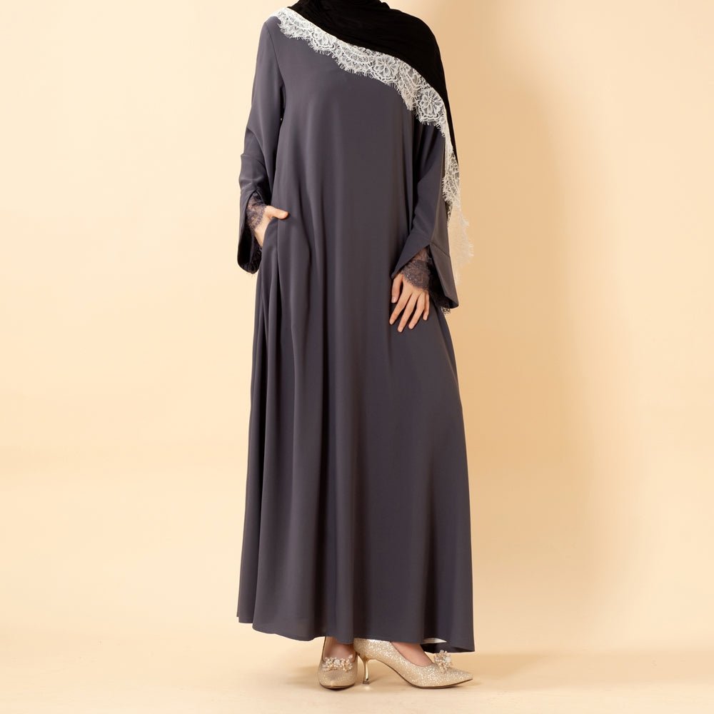 Luxury Nida Umbrella Abaya with Lace Cuffs – Modest Dress (MA456) - Mariam's Collection