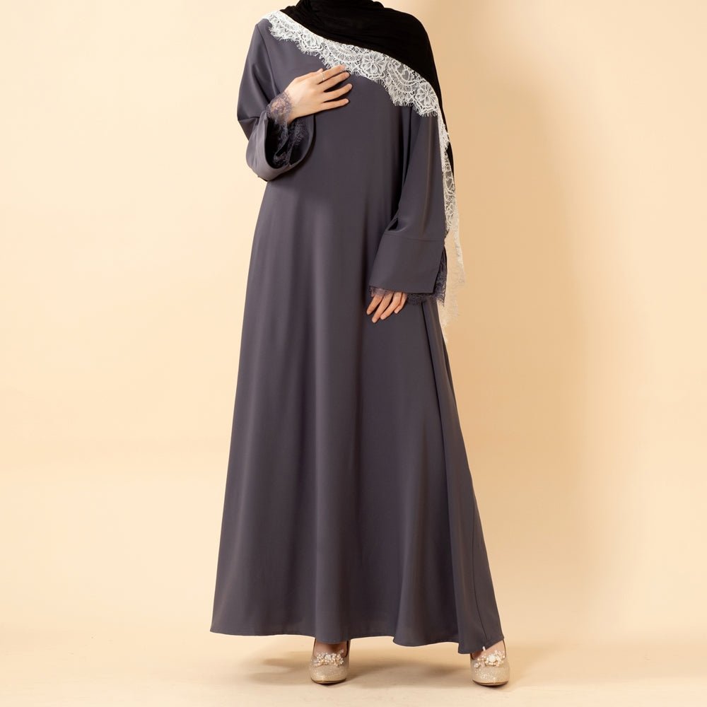 Luxury Nida Umbrella Abaya with Lace Cuffs – Modest Dress (MA456) - Mariam's Collection