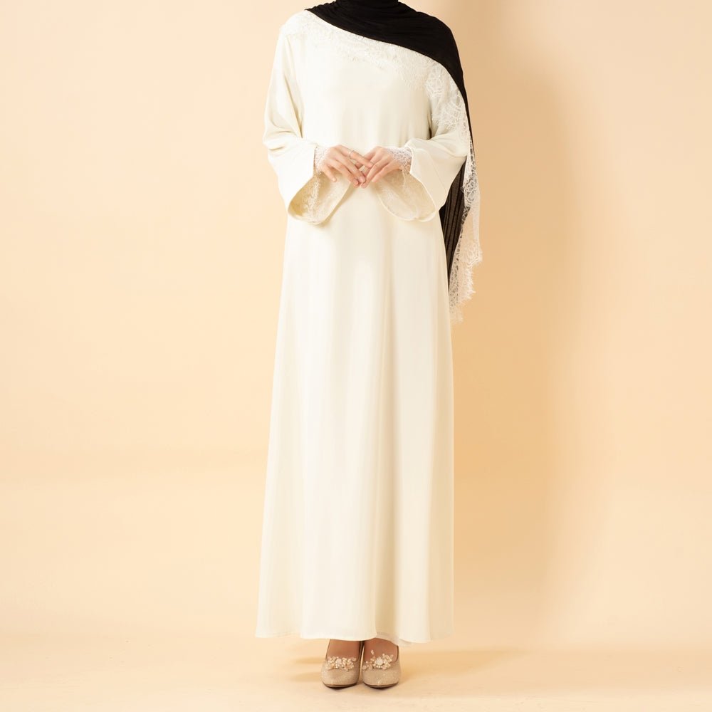 Luxury Nida Umbrella Abaya with Lace Cuffs – Modest Dress (MA456) - Mariam's Collection