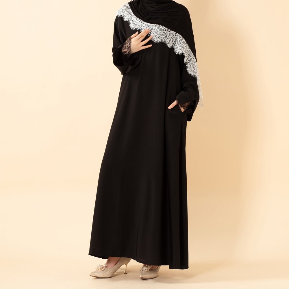 Luxury Nida Umbrella Abaya with Lace Cuffs – Modest Dress (MA456) - Mariam's Collection