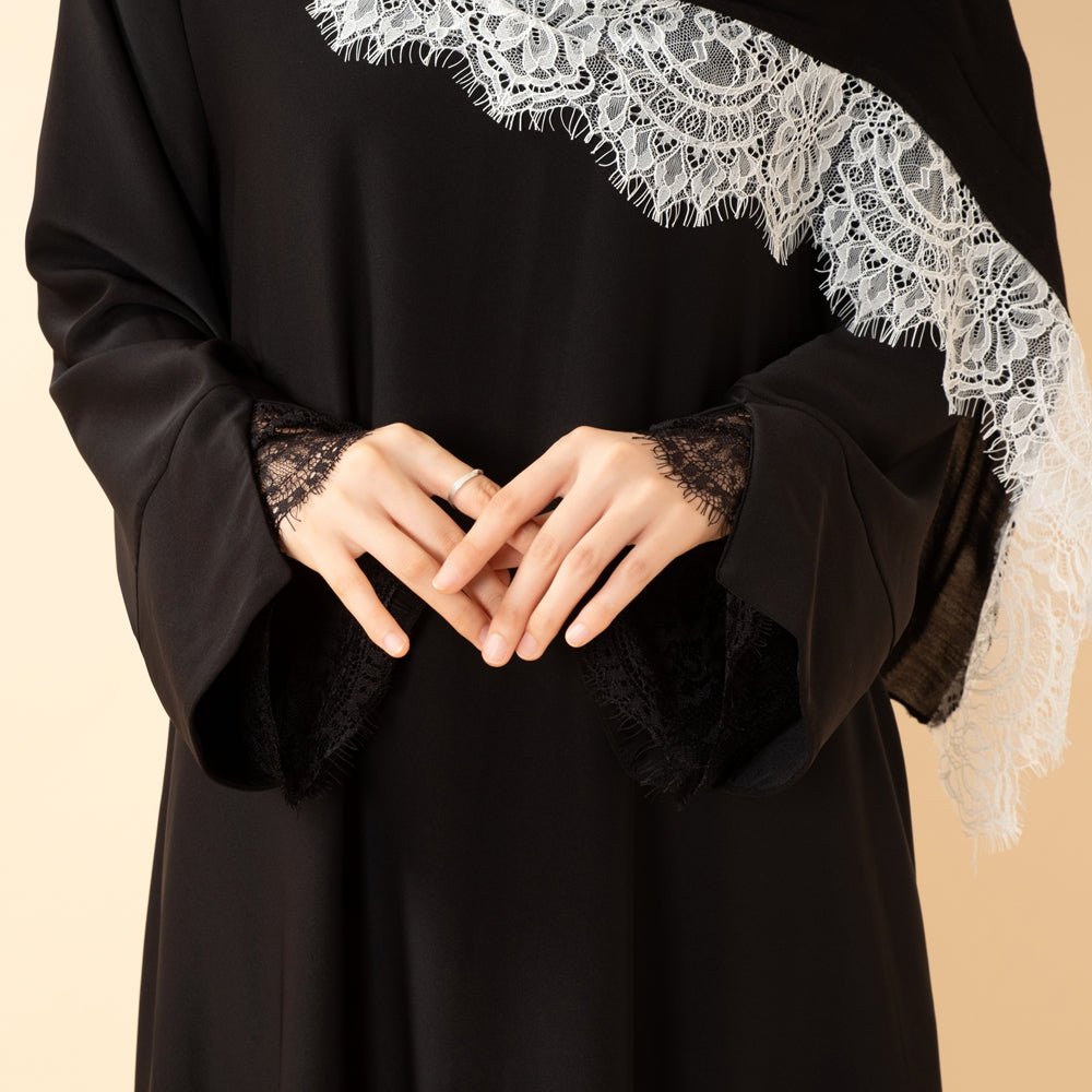Luxury Nida Umbrella Abaya with Lace Cuffs – Modest Dress (MA456) - Mariam's Collection