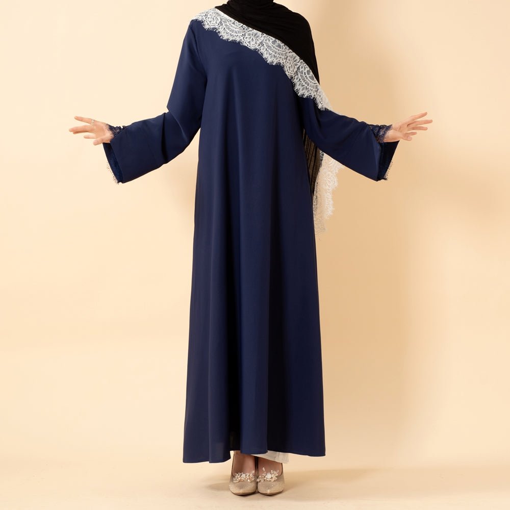 Luxury Nida Umbrella Abaya with Lace Cuffs – Modest Dress (MA456) - Mariam's Collection