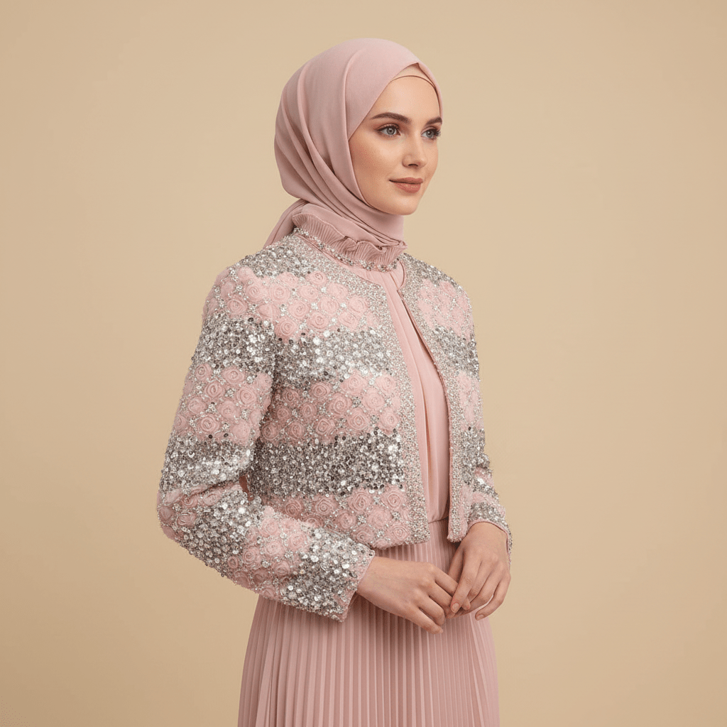 Cropped embellished jacket front view styling