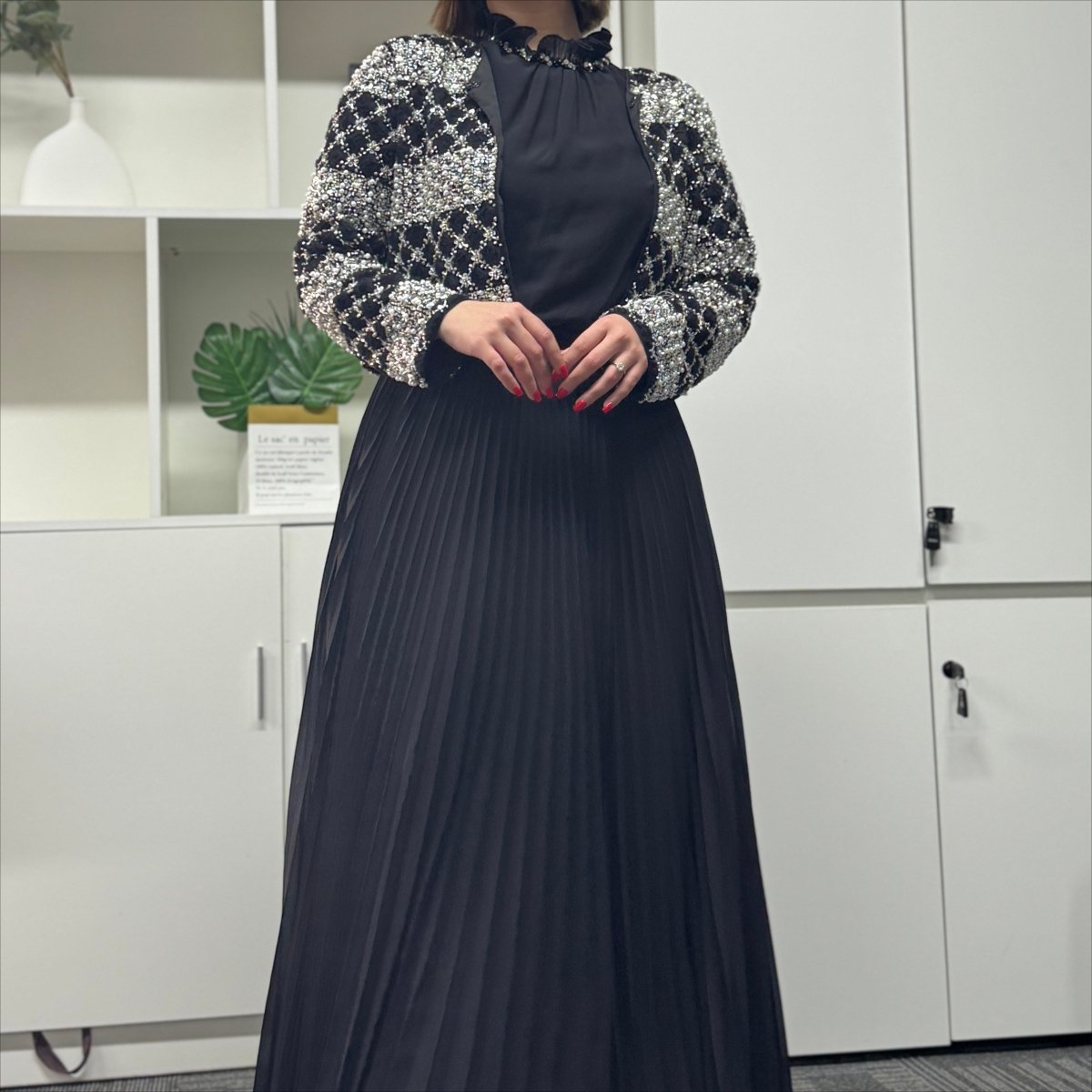 Gathered bodice pleating on luxury abaya dress