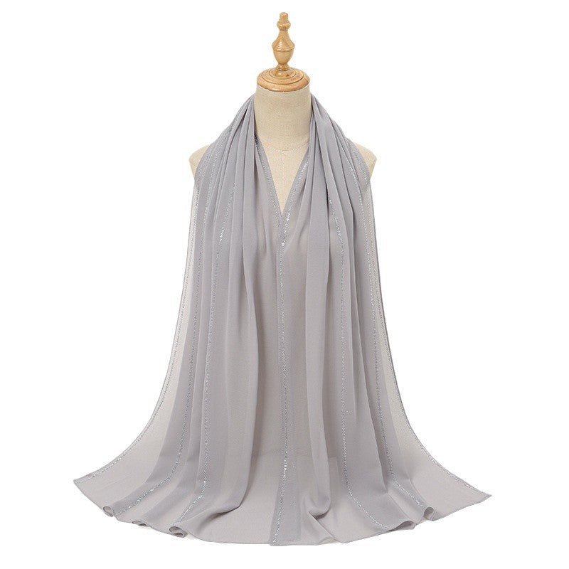 Luxury Pearl Chiffon Hijab with Diamond Stripes. (MH107) - Mariam's Collection