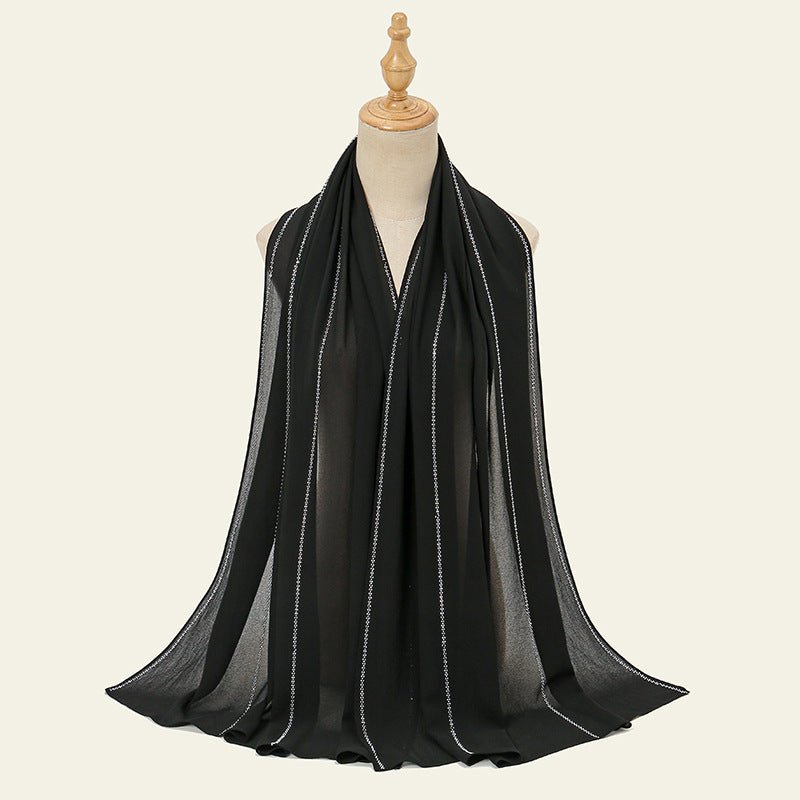 Luxury Pearl Chiffon Hijab with Diamond Stripes. (MH107) - Mariam's Collection