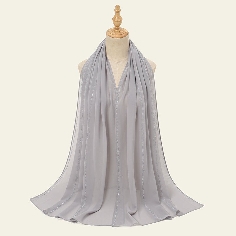 Luxury Pearl Chiffon Hijab with Diamond Stripes. (MH107) - Mariam's Collection