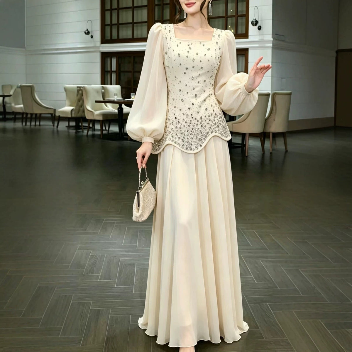 Luxury Rhinestone Top & Maxi Skirt Wedding Set (MS561) - Mariam's Collection