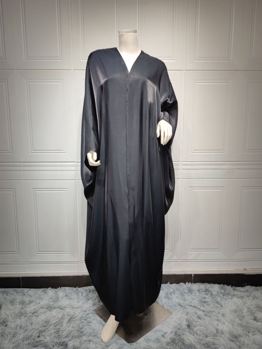 Luxury Silk Satin Bat Sleeve Abaya Robe | Modest V - Neck Evening Dress(MOA225) - Mariam's Collection