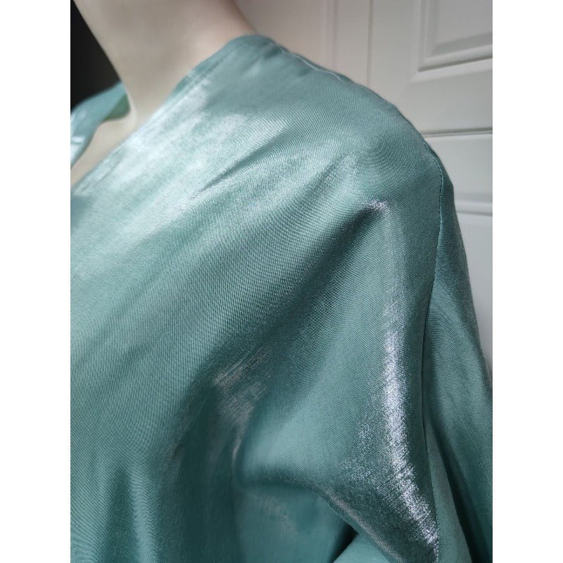 Luxury Silk Satin Bat Sleeve Abaya Robe | Modest V - Neck Evening Dress(MOA225) - Mariam's Collection