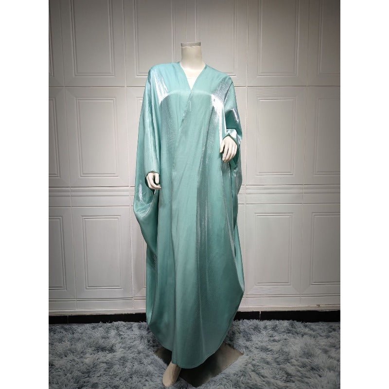 Luxury Silk Satin Bat Sleeve Abaya Robe | Modest V - Neck Evening Dress(MOA225) - Mariam's Collection