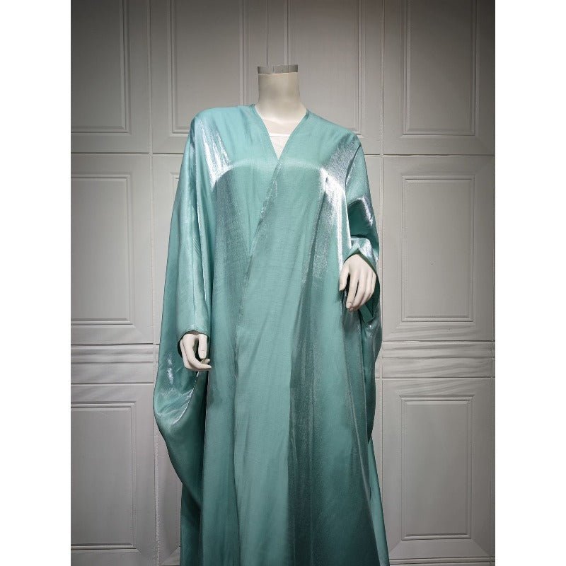 Luxury Silk Satin Bat Sleeve Abaya Robe | Modest V - Neck Evening Dress(MOA225) - Mariam's Collection