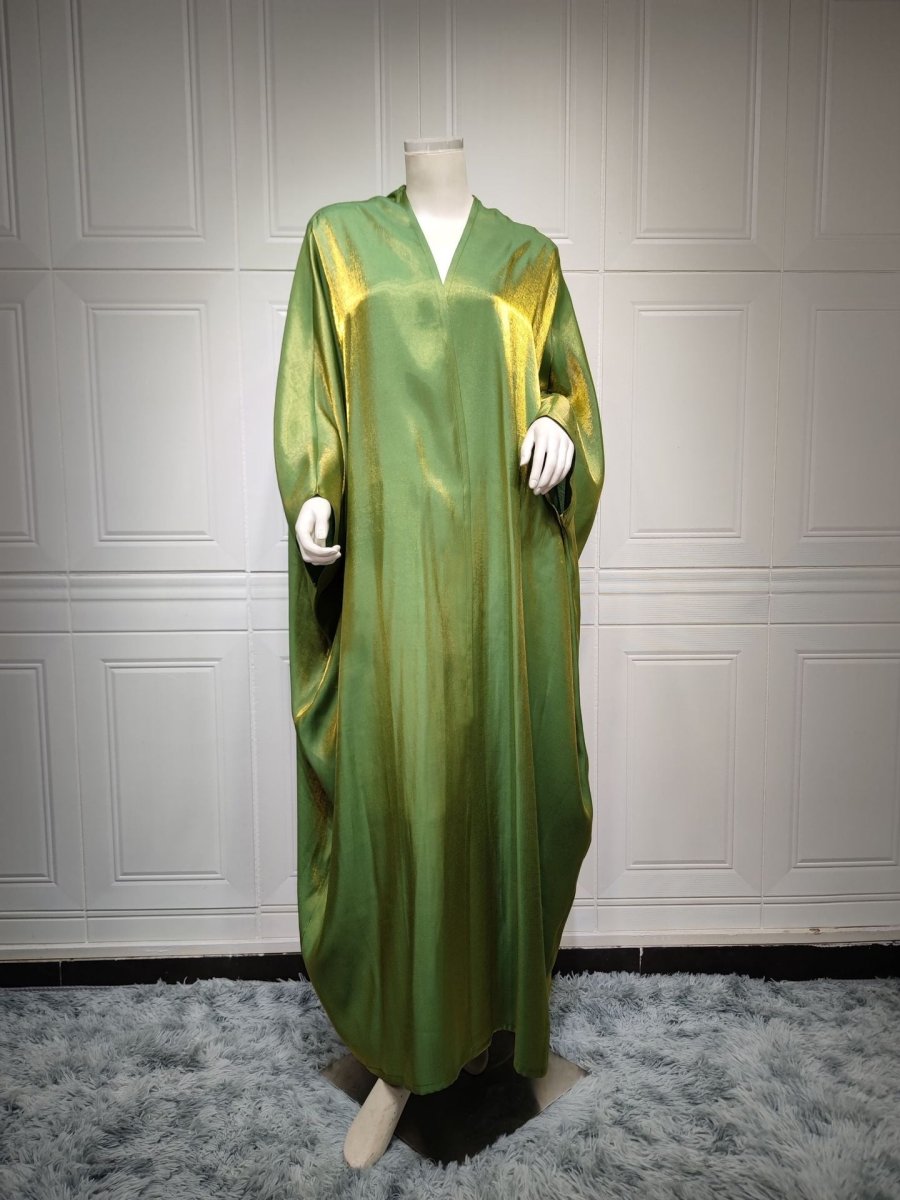 Luxury Silk Satin Bat Sleeve Abaya Robe | Modest V - Neck Evening Dress(MOA225) - Mariam's Collection