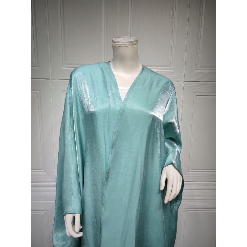 Luxury Silk Satin Bat Sleeve Abaya Robe | Modest V - Neck Evening Dress(MOA225) - Mariam's Collection