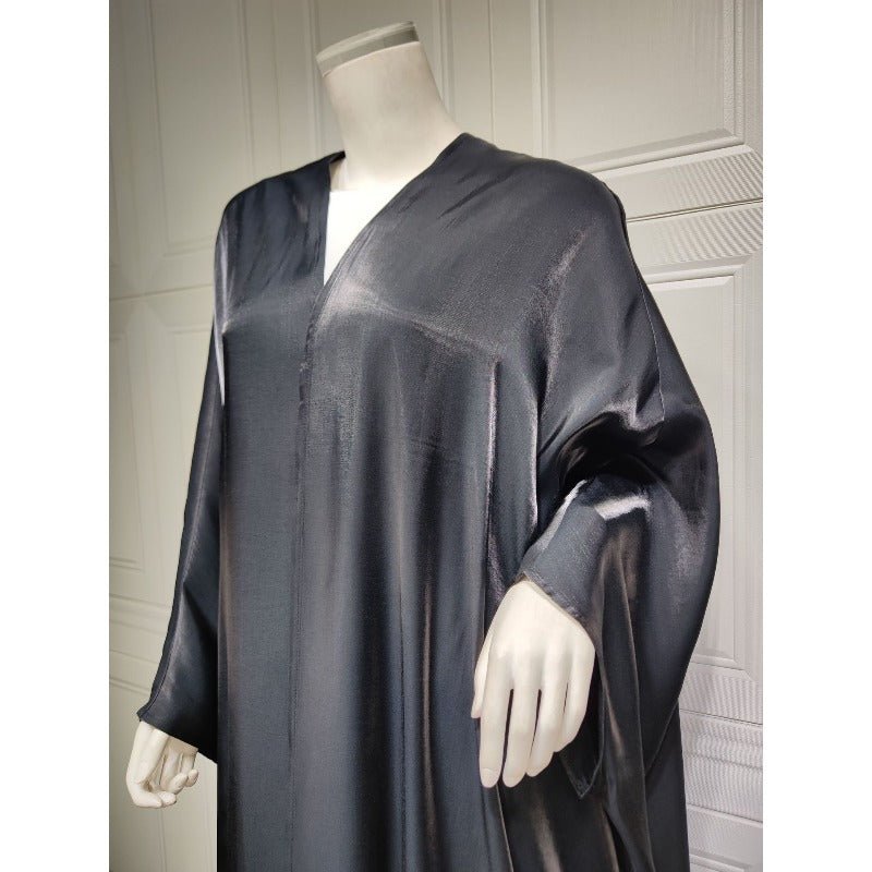 Luxury Silk Satin Bat Sleeve Abaya Robe | Modest V - Neck Evening Dress(MOA225) - Mariam's Collection