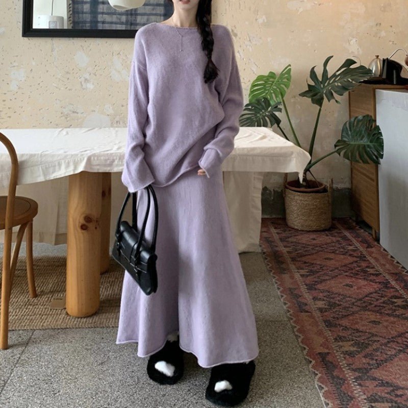 Luxury Soft Knit Sweater & Skirt Set | Autumn Winter Two-Piece Outfit(MS160), light purple / Free Size Luxury Soft Knit Sweater & Skirt Set | Autumn Winter Two-Piece Outfit(MS160), light purple / Free Size