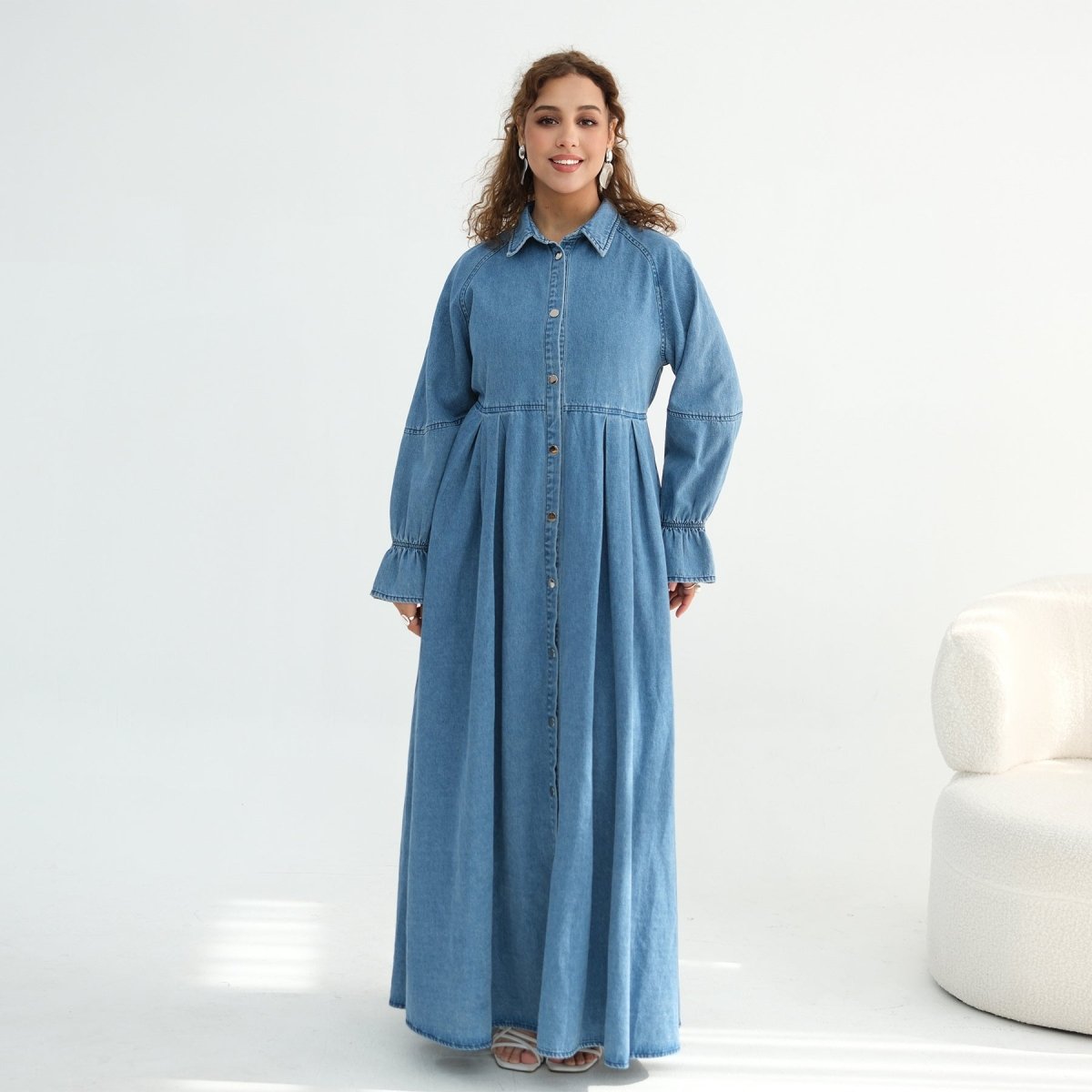 Lyocell Tencel Denim Maxi Dress(MA398) Blue / M Lyocell Tencel Denim Maxi Dress(MA398) Blue / M