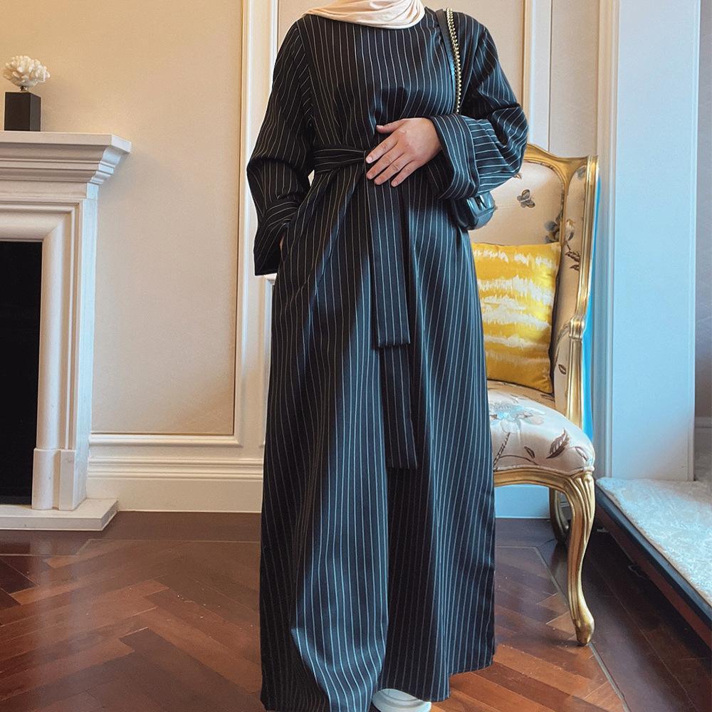 MA020 Winter Stripe Abaya With Pocket - Mariam's Collection